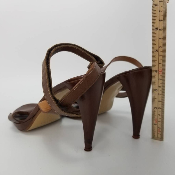 BCBGMAXAZRIA Womens Ankle Strap Sandals Cone Heels Brown Leather Hook Loop 7.5 B - Picture 3 of 12